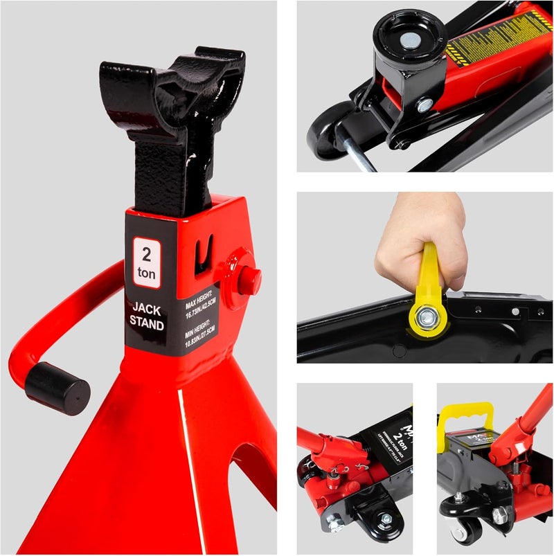 Maxority 2-Ton (4400 lbs) Hydraulic Low Profile Trolley Garage Service/Floor Jack with Blow Mold Carrying Storage Case and 1 Pair 2 Ton Jack Stands for Home and Workshop Vehicle Maintenance - Image 5